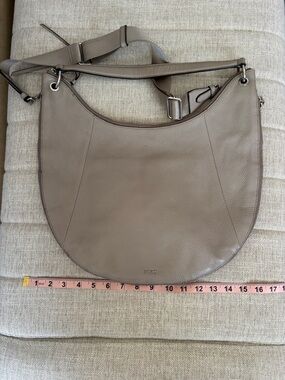 DKNY Taupe Gray Pebbled Leather Crescent Shoulder Bag